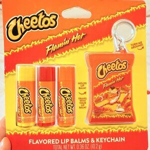 Cheetos Flamin Hot Flavored Lip Balms & Keychain 3 Lip Balm Sticks And A Holder